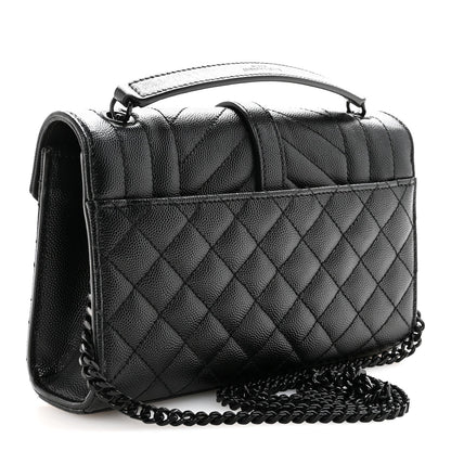 Grain De Poudre Textured Mixed Matelasse Triquilt Small Monogram Monochrome Satchel Black