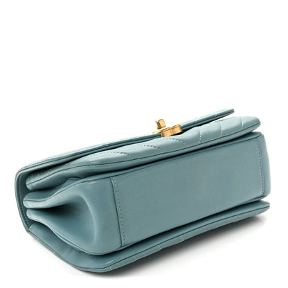 Lambskin Chevron Quilted Gold Top Handle Flap Bag Blue
