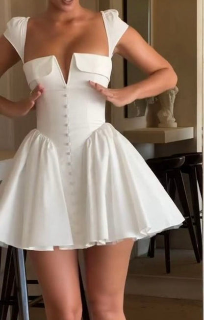White suspender deep V sexy tube top A-line figure showing princess dress homecoming dress R2442