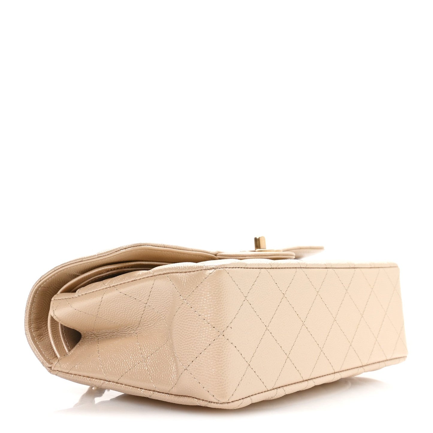 Metallic Caviar Quilted Small Double Flap Beige