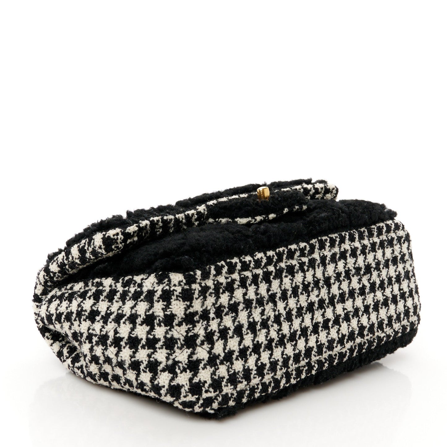 Shearling Sheepskin Tweed Quilted Single Flap Black