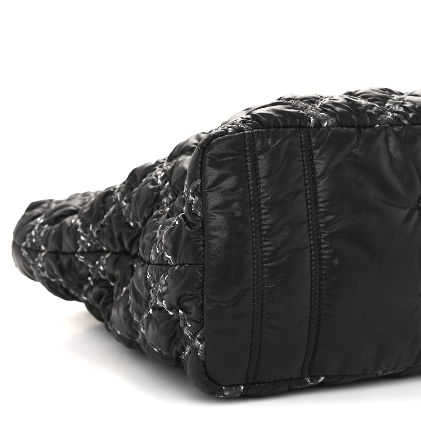 Nylon Quilted Tweed Stitch Bubble Tote Black