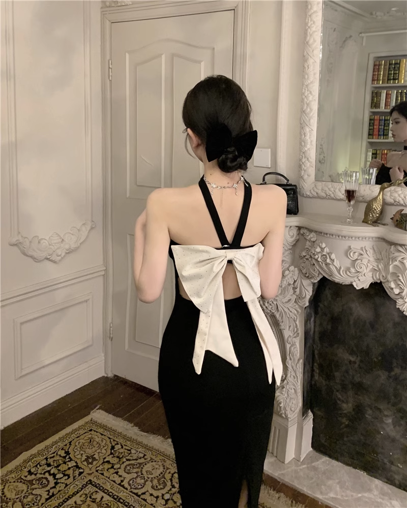 New Fashion Dress Back Bow Design Slim Halter Dress TP2996