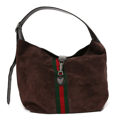 Suede Textured Dollar Calfskin Web Medium Jackie 1961 Crossbody Bag Brown