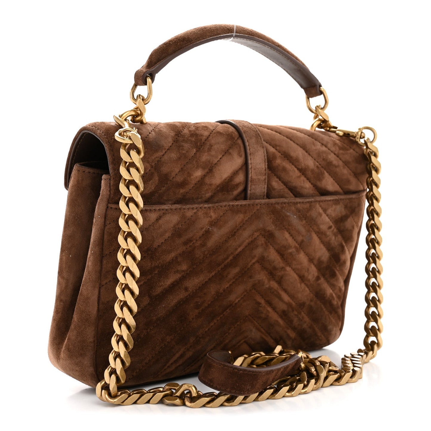 Suede Matelasse Chevron Monogram Medium College Bag Bark Brown