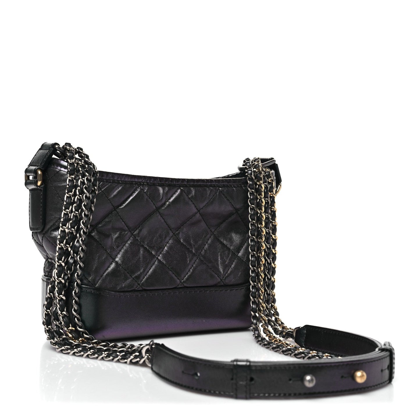 Iridescent Aged Calfskin Quilted Small Gabrielle Hobo Black