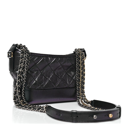 Iridescent Aged Calfskin Quilted Small Gabrielle Hobo Black