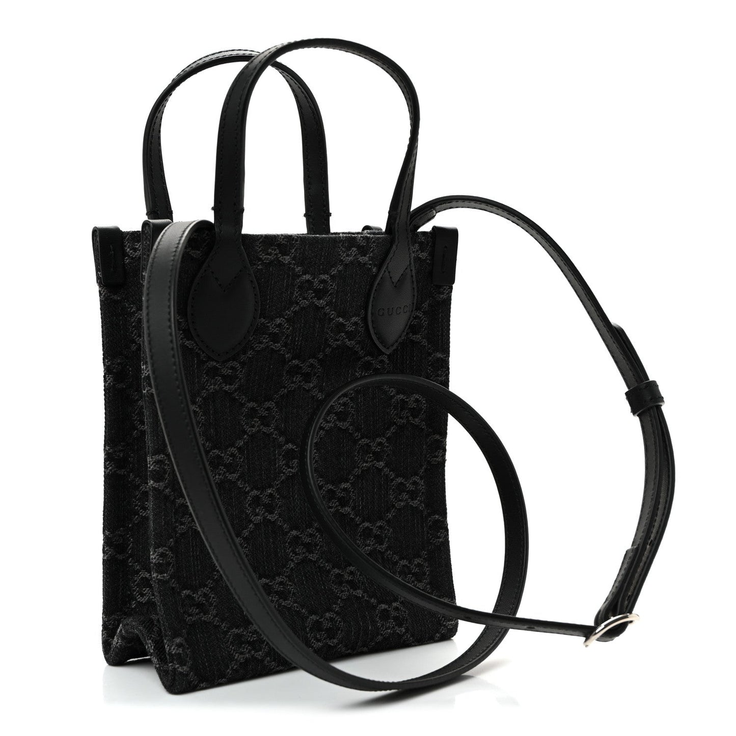 Denim GG Monogram Calfskin Mini Ophidia Tote Bag Black