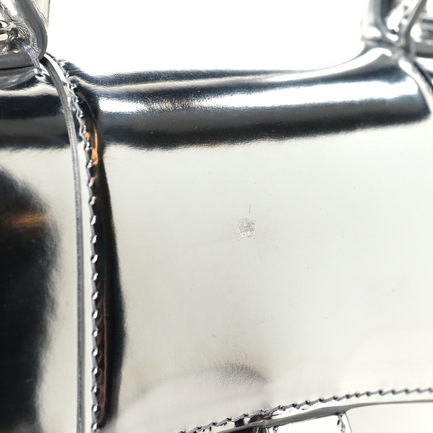 Metallic Calfskin Hourglass Top Handle Bag XS Silver