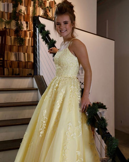Yellow Lace Prom Dresses Formal Ball Dress Evening Dress Dance Dresses School Party Gown