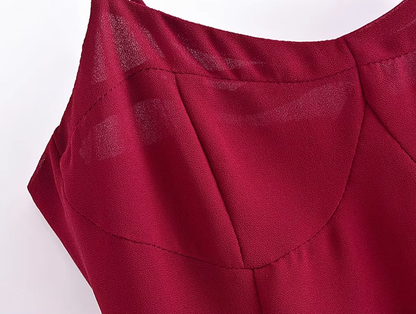 2025 summer new sexy petite wine red holiday short suspender dress R0916