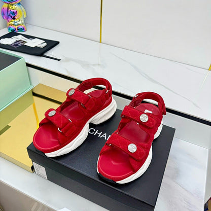 CC Sandals Electro Embroidery Red Canvas