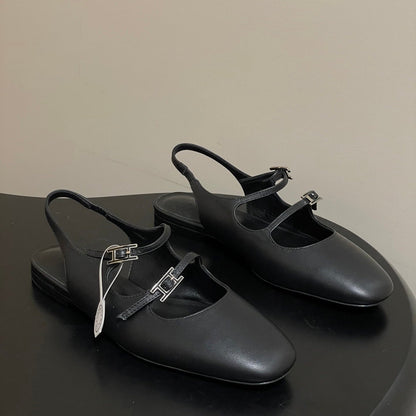 Hermes 26S Mila Open-Heel Sandals Black in Calfskin 594349