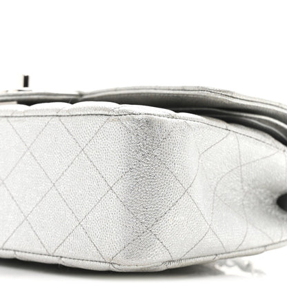 Glittered Metallic Caviar Quilted Medium Double Flap Silver