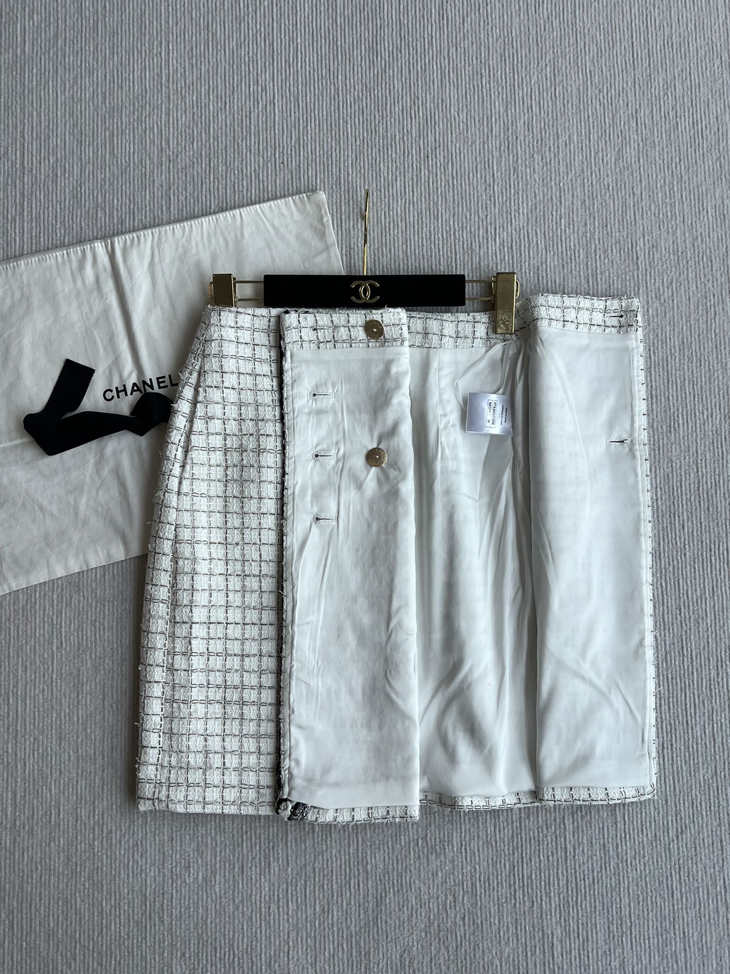 CC 25 Tweed Plaid Skirt White Cotton Polyester 244374