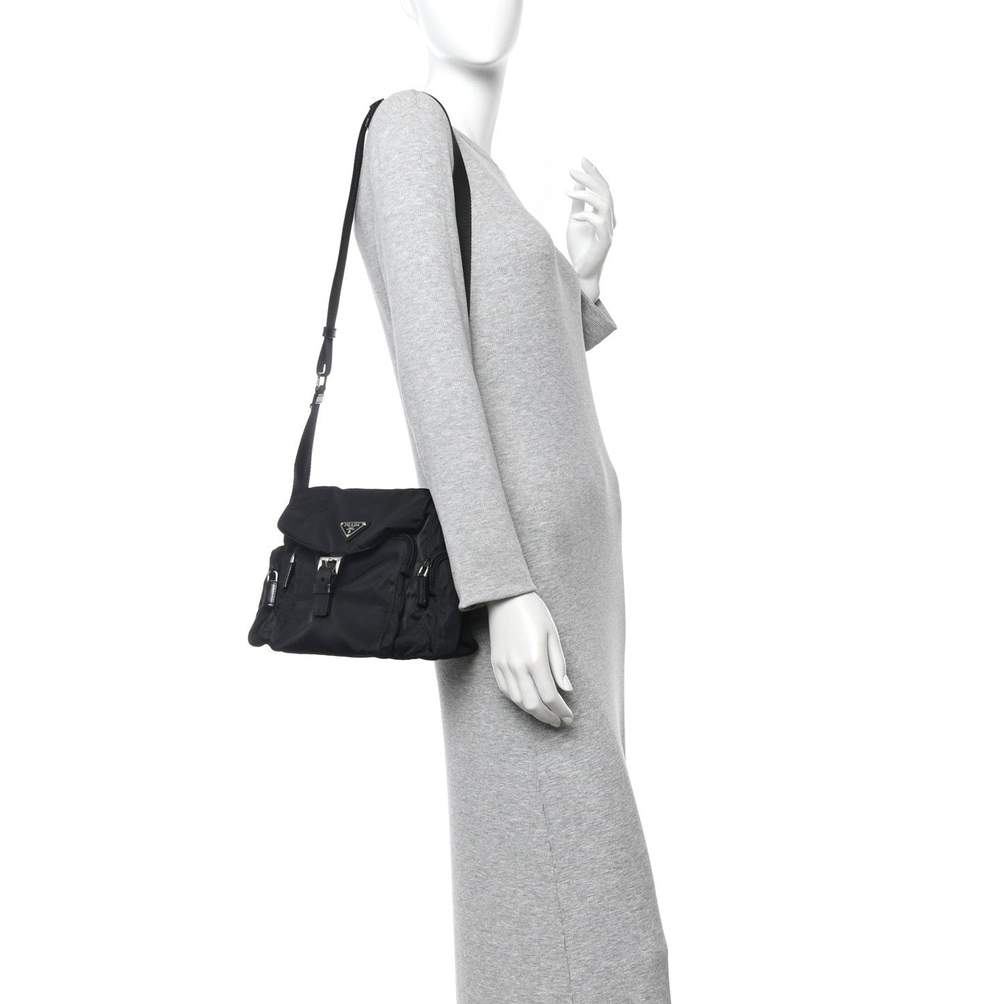Nylon Vela Saffiano Single Buckle Messenger Shoulder Bag Black