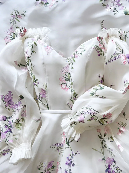 Women s Floral Print Wedding Dresses Off the Shoulder Bridal Gowns Beach Sweep Train Bridal Gown
