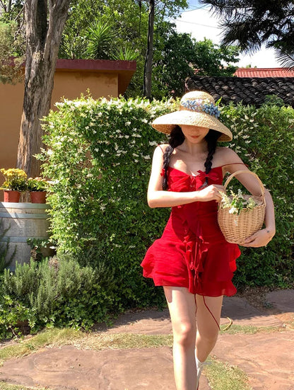 Cute Red Sweetheart Spaghetti Strap Short A-Line Chiffon Party Dress Cocktail Dress Homecoming Dress TP4430