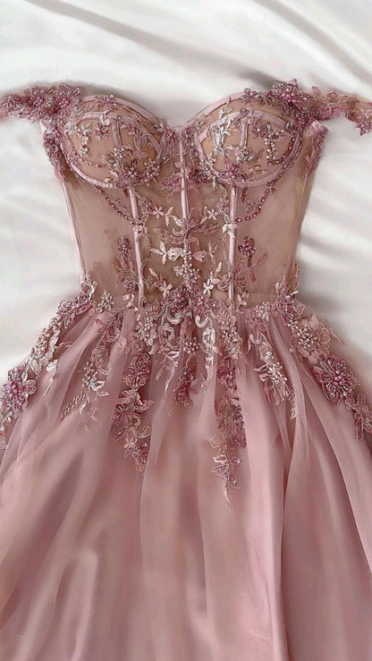 Dreamy pink gown,Pink long evening prom dress     S2606