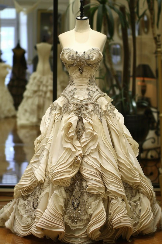 Elegant A line Ivory Ball Gown Strapless Evening Dress