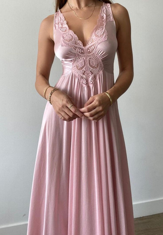 Pink A line Prom Dress Lace Evening Dress Formal Prom Gown