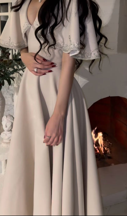 Elegant A line Prom Dress Ivory Evening Dress Formal Prom Gown