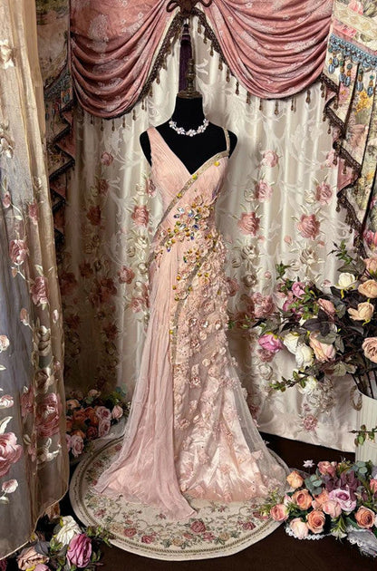 Elegant Pink Tulle Long Prom Gown New Evening Dress