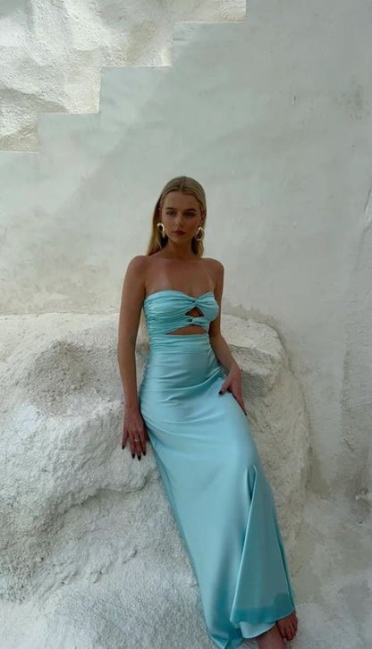 Light Blue Lovely Satin Long Party Dress Evening Gowns      S6633