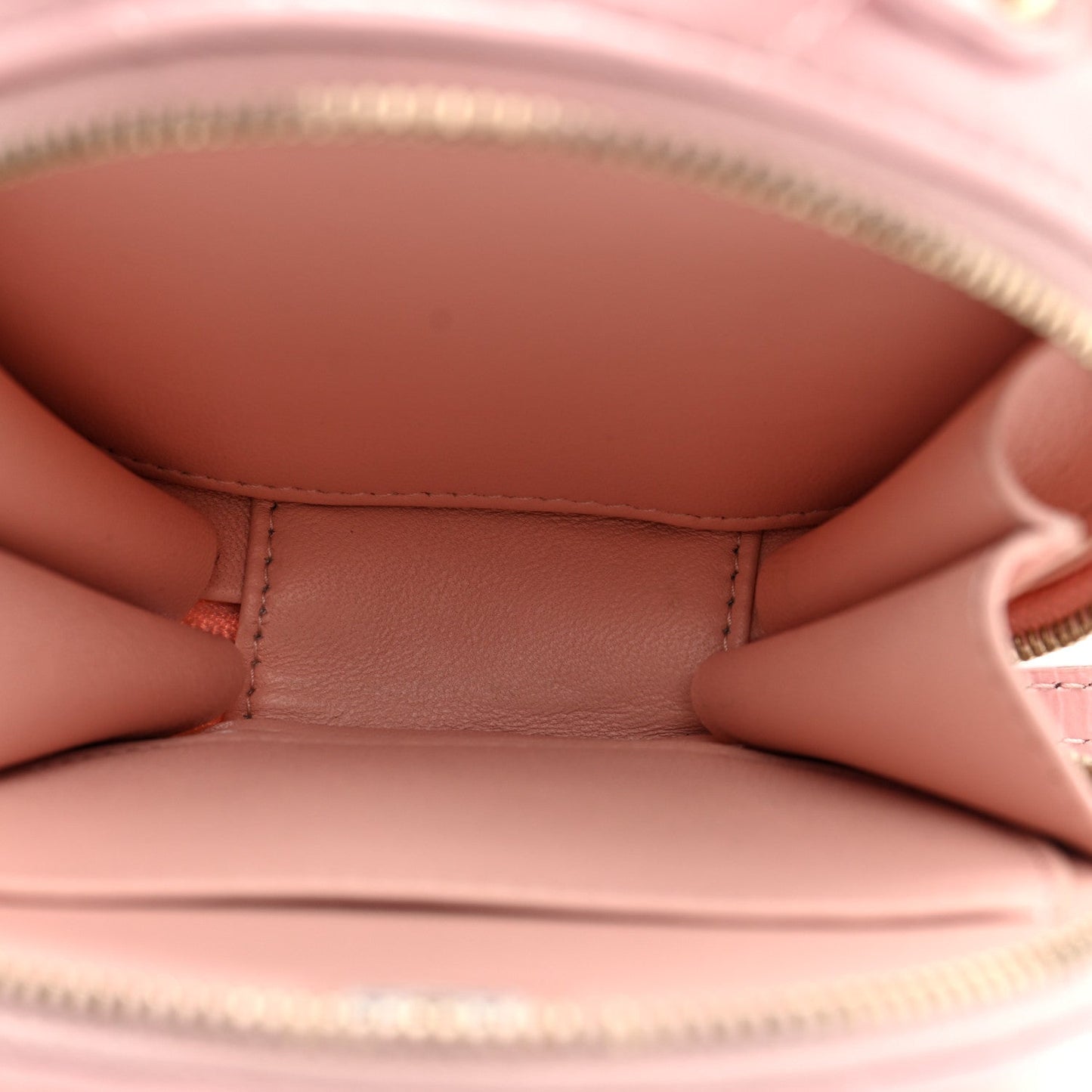 Lambskin Quilted Round Handle With Care Vanity With Chain Pink