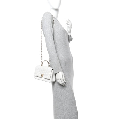 Caviar Quilted Small Top Handle Flap With Chain White