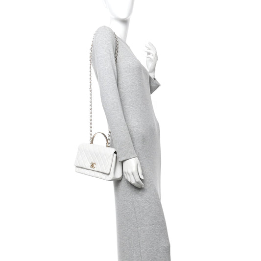 Caviar Quilted Small Top Handle Flap With Chain White