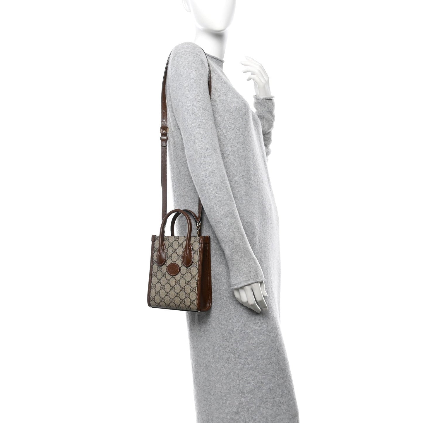 GG Supreme Monogram Azalea Calfskin Mini Retro Interlocking G Tote Bag Beige Ebony Brown Sugar
