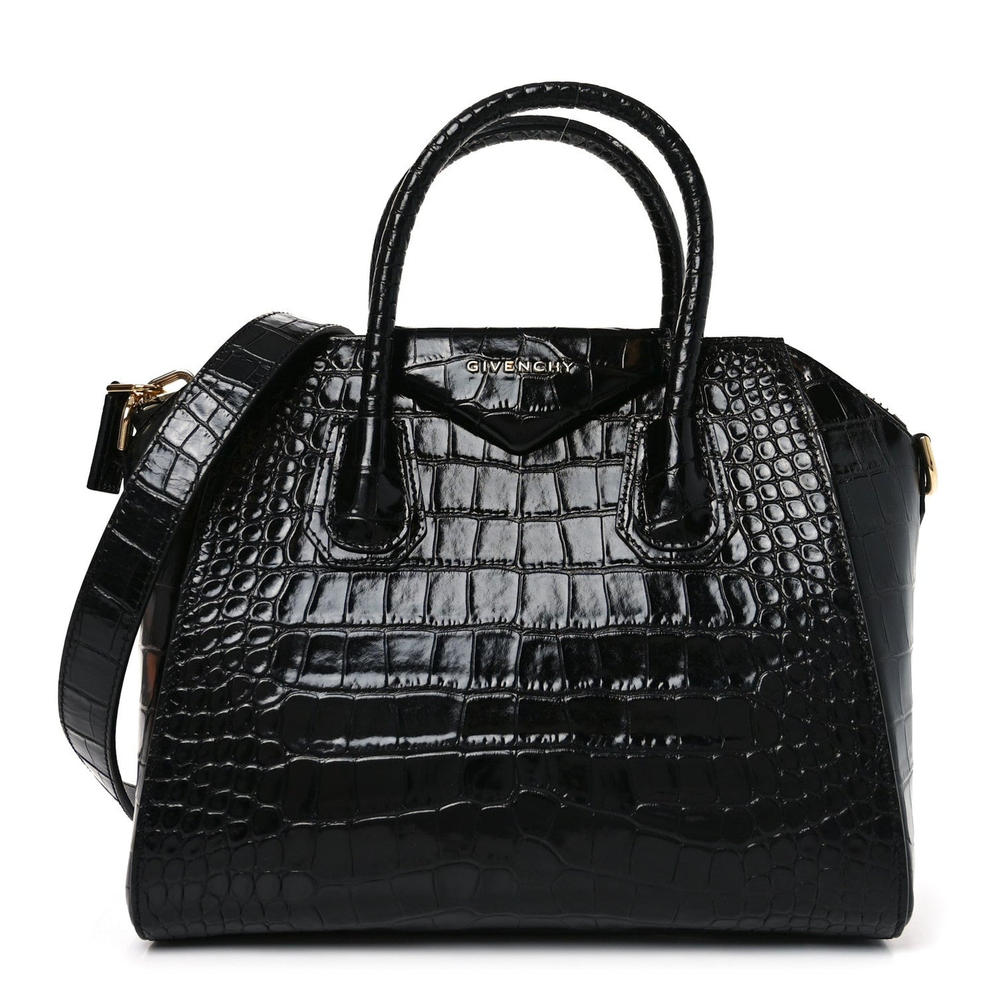 Calfskin Crocodile Embossed Small Antigona Black