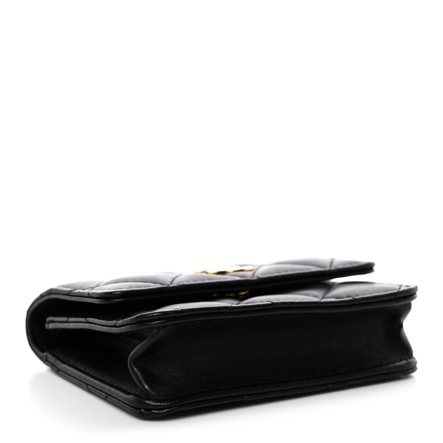 Lambskin Quilted CC Hook Card Holder Black