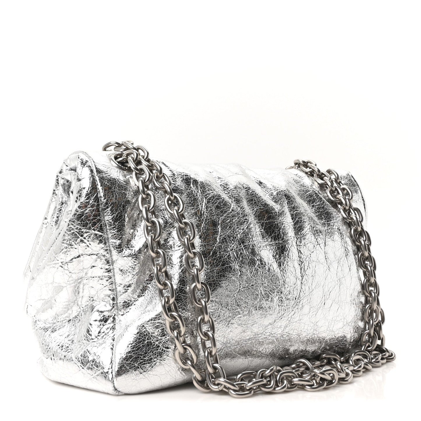 Metallized Arena Calfskin Medium Monaco Chain Shoulder Bag Silver