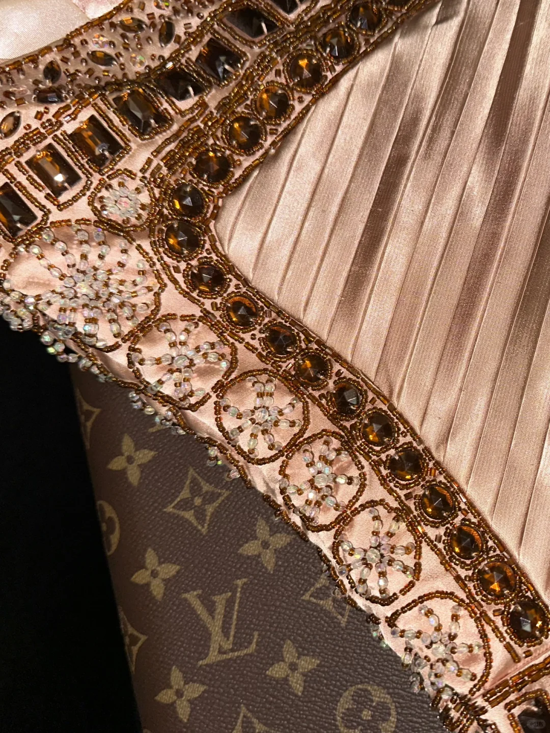 Glamorous Vintage Rose Gold Satin Sequin Sweetheart Strapless Sheath Evening Gown TP5358
