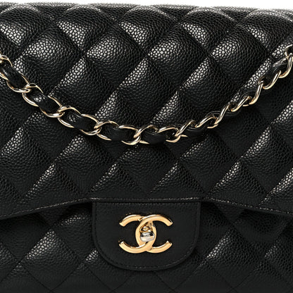 Caviar Quilted Jumbo Double Flap Black