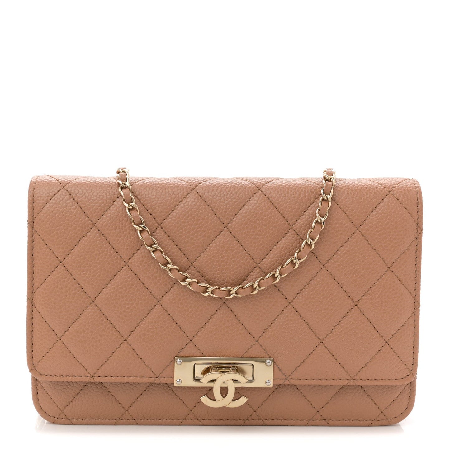 Caviar Quilted Golden Class Wallet On Chain WOC Beige