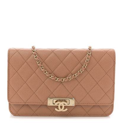 Caviar Quilted Golden Class Wallet On Chain WOC Beige