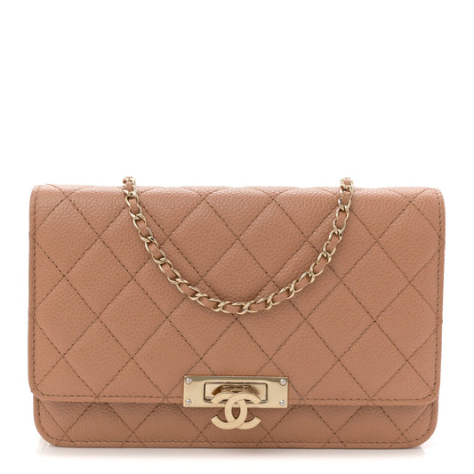 Caviar Quilted Golden Class Wallet On Chain WOC Beige