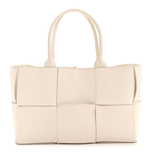 Grained Calfskin Maxi Intrecciato Small Arco Tote White