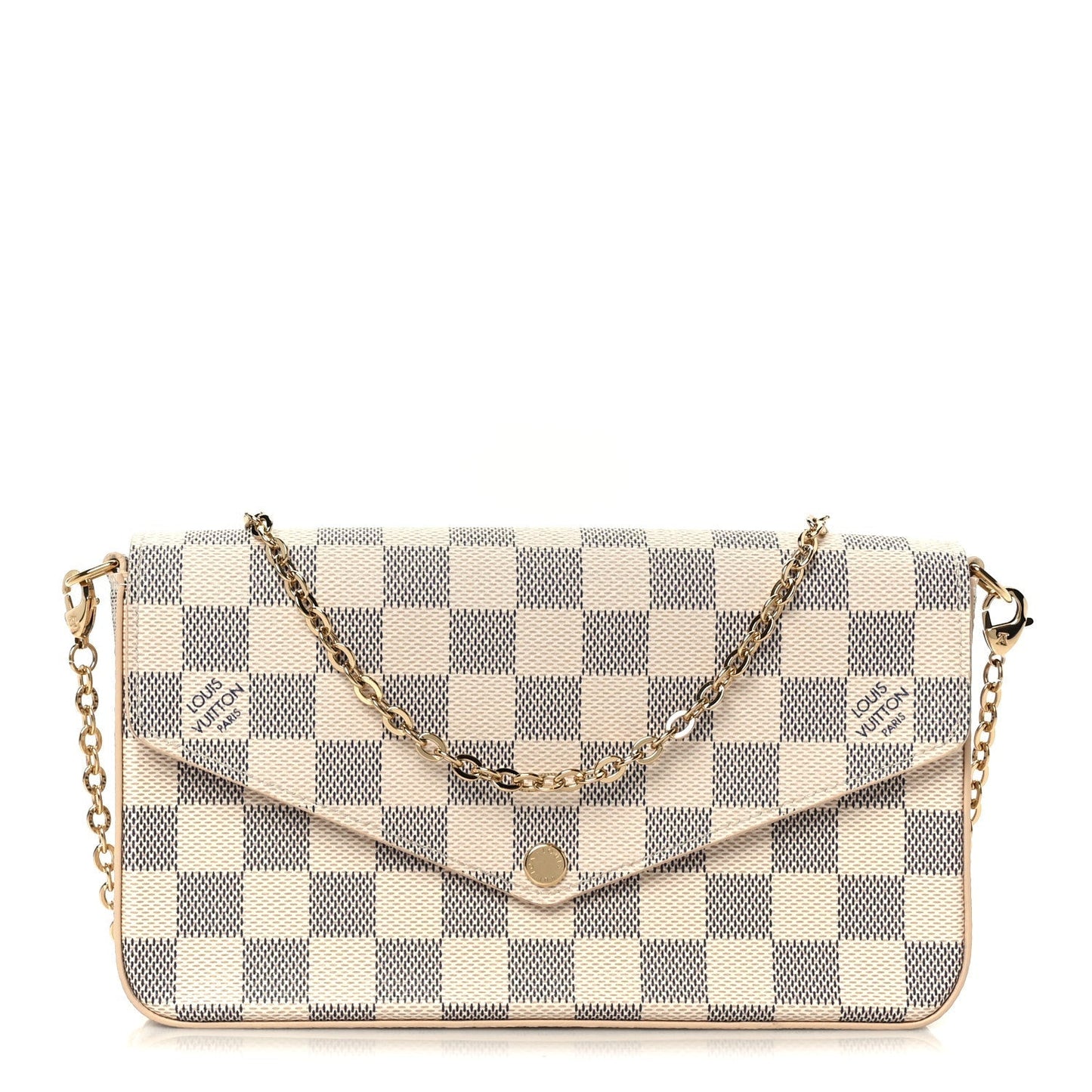 Damier Azur Pochette Felicie Chain Wallet Rose Ballerine