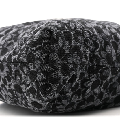 Denim Quilted Floral Print Small Chanel 22 Black