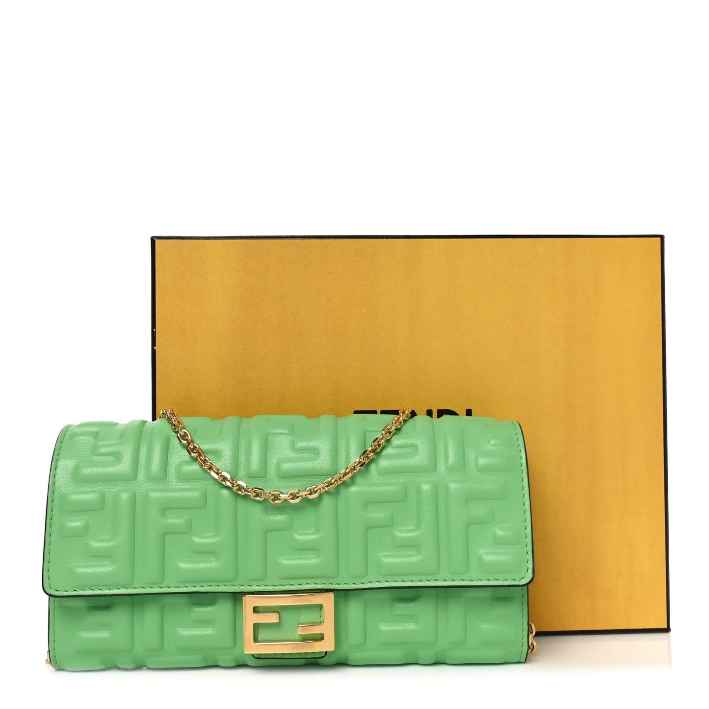 Nappa Matisse FF Embossed Continental Wallet On Chain Edamame