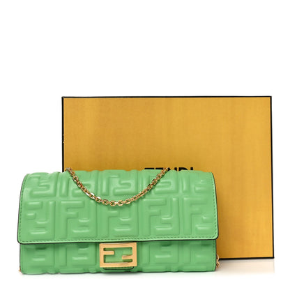 Nappa Matisse FF Embossed Continental Wallet On Chain Edamame