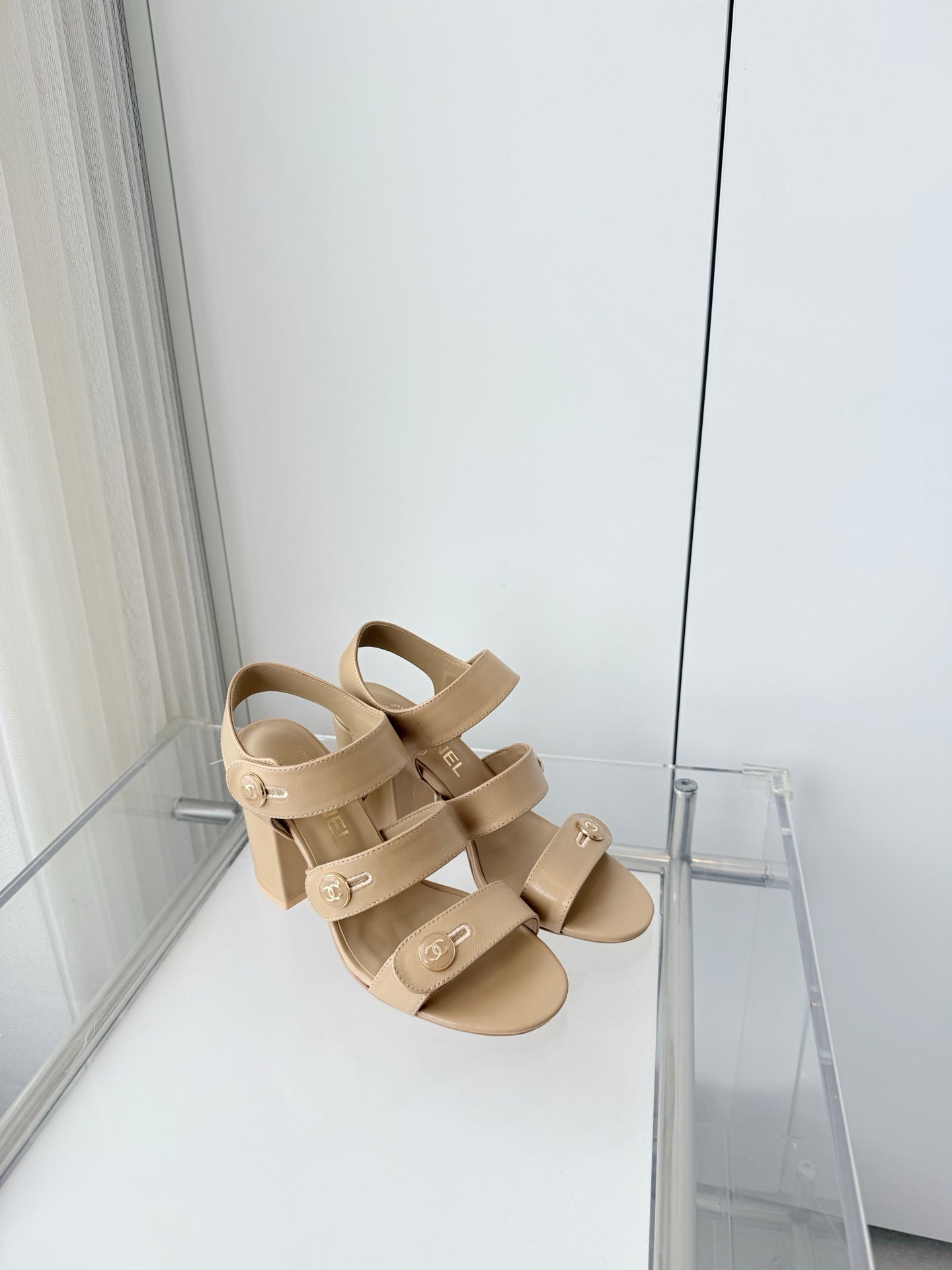 Chanel 26 Turnlock 80 Beige Sandal Heels in Lambskin 597405