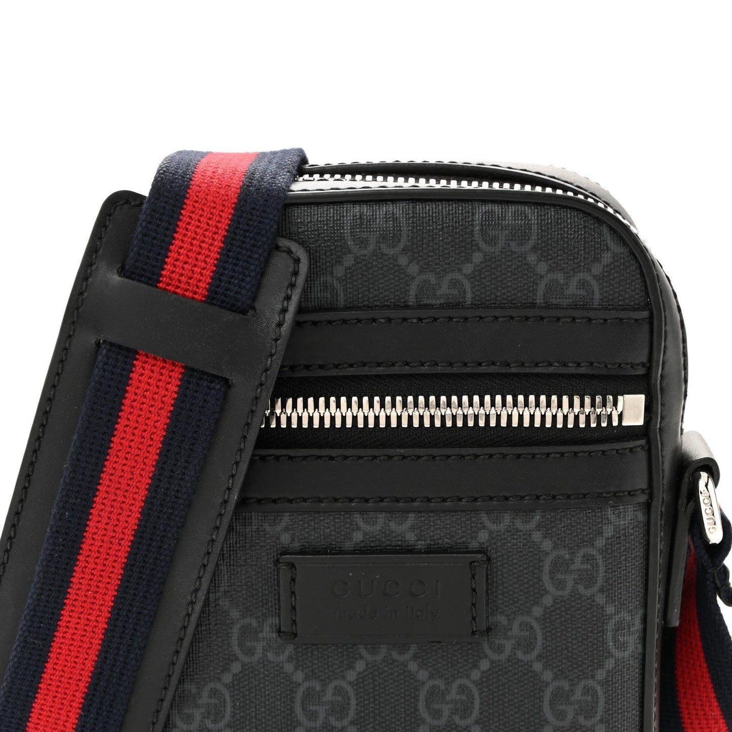 GG Supreme Monogram Appia Calfskin Web Small Camera Messenger Bag Black Grey
