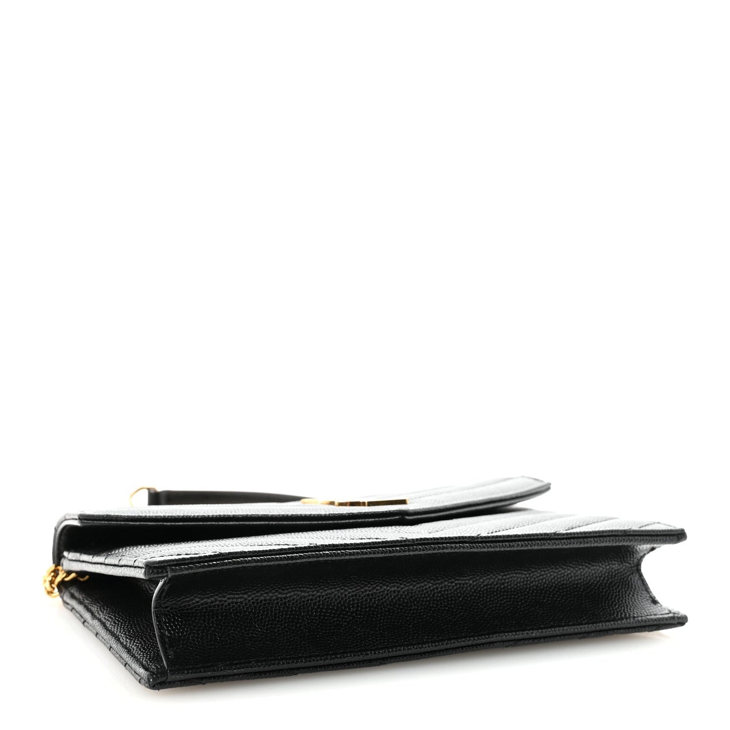Grain De Poudre Matelasse Chevron Monogram Envelope Chain Wallet Black