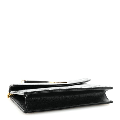 Grain De Poudre Matelasse Chevron Monogram Envelope Chain Wallet Black