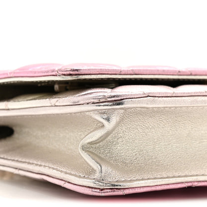 Gradient Metallic Lambskin Quilted Like A Wallet Wallet On Chain WOC Gold Pink